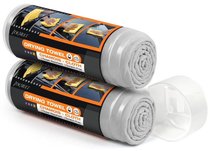 Idemeet Premium Absorbent Car Drying Towel 2 Pack 26/''x17/'' Super Soft Shammy Towel for Vehicle Reusable Chamois Cloth for Car Drying Dust Remove Bathroom Scratch/Spot/Streak Free Gray Gray - Image 1